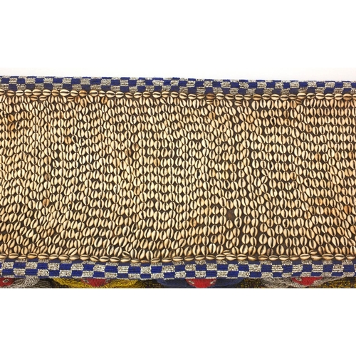 633 - 19th century Tribal interest Bamileke Cowrie shell and beadwork bed, 168cm in length