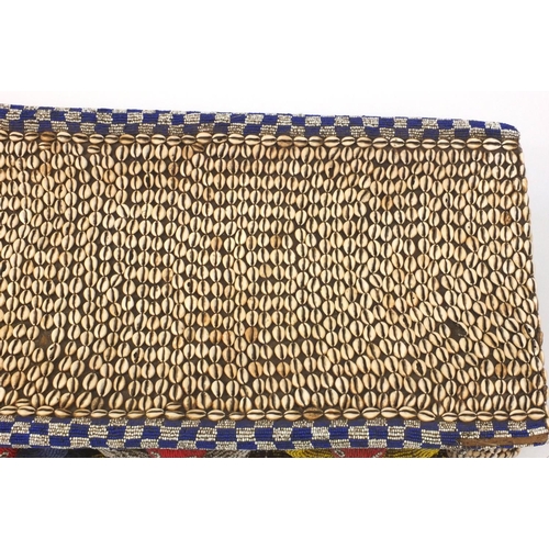 633 - 19th century Tribal interest Bamileke Cowrie shell and beadwork bed, 168cm in length