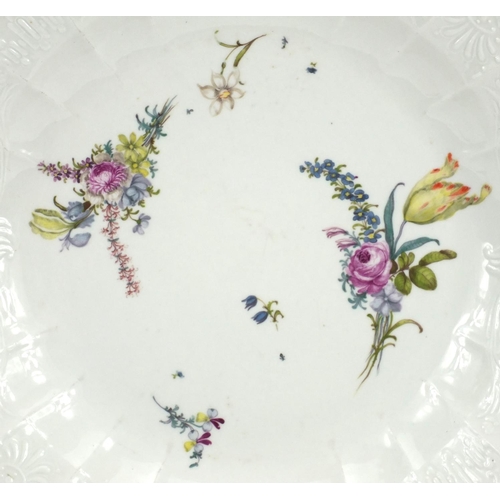 653 - 19th century Meissen porcelain charger, hand painted with birds and flowers, crossword marks to the ... 