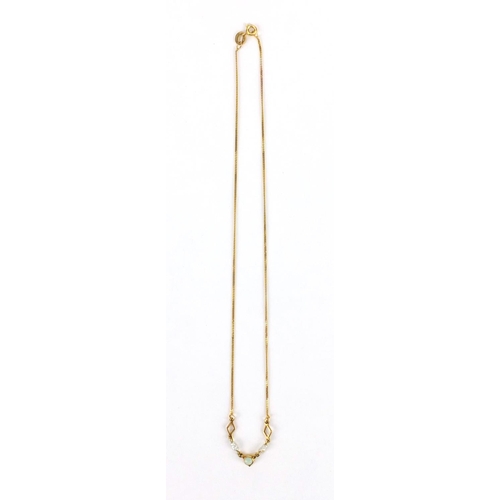 932 - 9ct gold opal and pearl necklace, 40cm long, approximate weight 2.1g