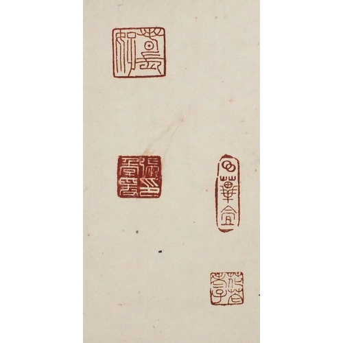 582 - Chinese ink on paper scroll, attributed to Daqian Zhang, Plum Blossom with red seal mark and charact... 