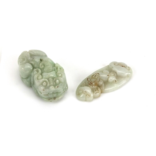 535 - Two Chinese pale jade carvings both of Mythical creatures, the largest 3.8cm in length