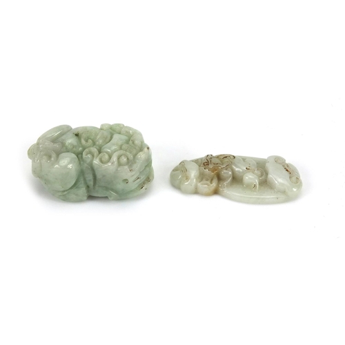 535 - Two Chinese pale jade carvings both of Mythical creatures, the largest 3.8cm in length