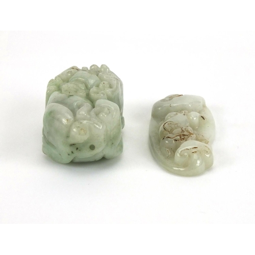 535 - Two Chinese pale jade carvings both of Mythical creatures, the largest 3.8cm in length