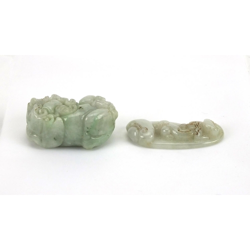 535 - Two Chinese pale jade carvings both of Mythical creatures, the largest 3.8cm in length