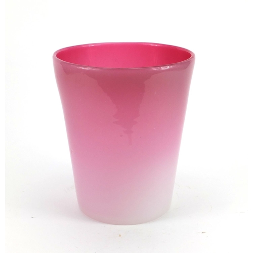 711 - Pink opaline glass vase of tapering form, 25cm high