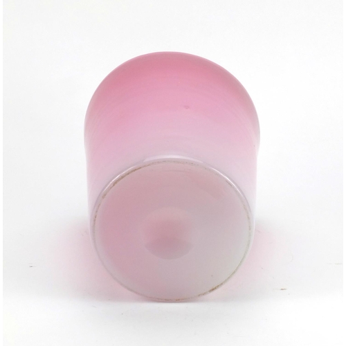 711 - Pink opaline glass vase of tapering form, 25cm high