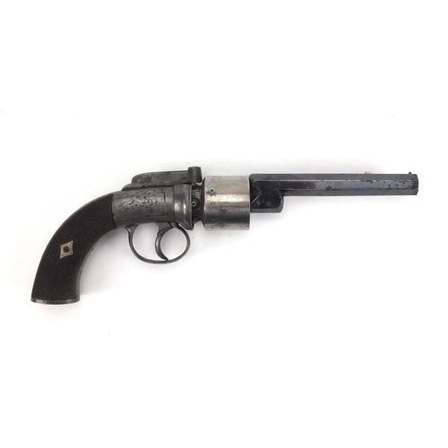 356 - 19th century W Jones maker transitional revolver, with octagonal barrel and walnut grip, engraved wi... 