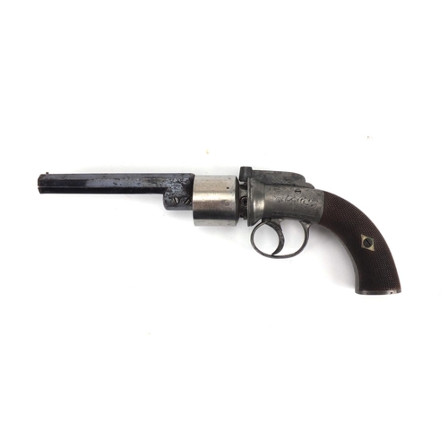 356 - 19th century W Jones maker transitional revolver, with octagonal barrel and walnut grip, engraved wi... 