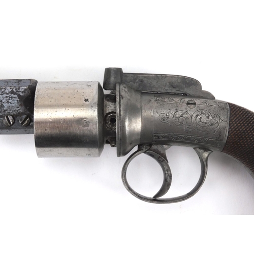 356 - 19th century W Jones maker transitional revolver, with octagonal barrel and walnut grip, engraved wi... 