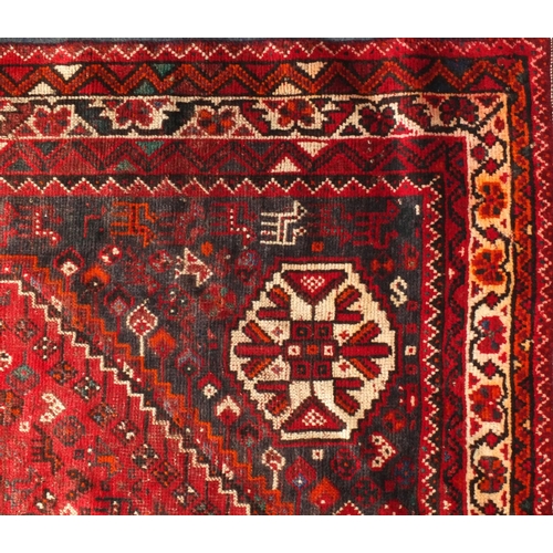 2020 - Rectangular Persian Hamadan rug, the central field having animals and floral motifs, within geometri... 
