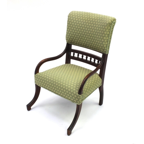 2083 - Victorian walnut child's chair with green upholstery, 74cm high