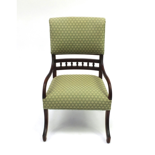 2083 - Victorian walnut child's chair with green upholstery, 74cm high