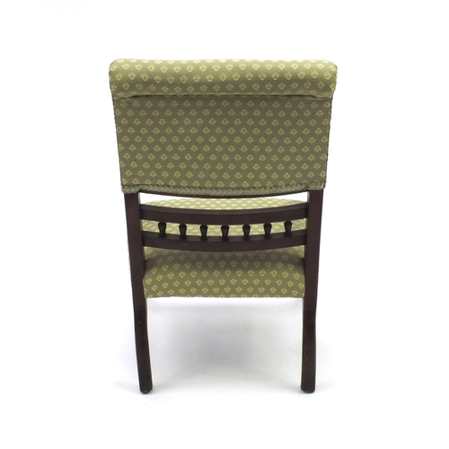 2083 - Victorian walnut child's chair with green upholstery, 74cm high