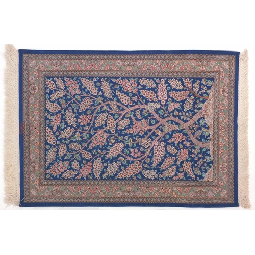 2005 - Very fine rectangular Persian Qum silk rug, the central field with tree of life design, within flora... 