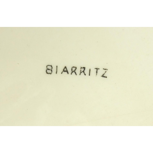 2308 - Art Deco Biarritz pattern dinnerware comprising lidded tureen, plates and platters, each with factor... 