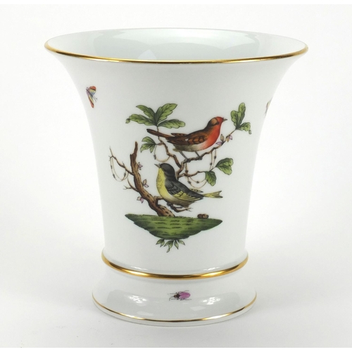 2170 - Herend of Hungary fluted vase, hand painted with birds and insects, factory marks and numbered 6432 ... 