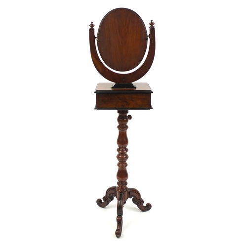 2032 - Victorian walnut adjustable gentleman's shaving stand fitted with an oval swing mirror above pull ou... 