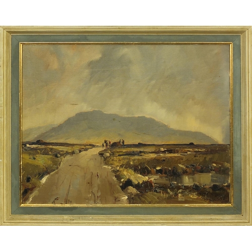 2116 - Irish school oil onto board, landscape, bearing a signature Frank Mickey, mounted and framed, 47cm x... 