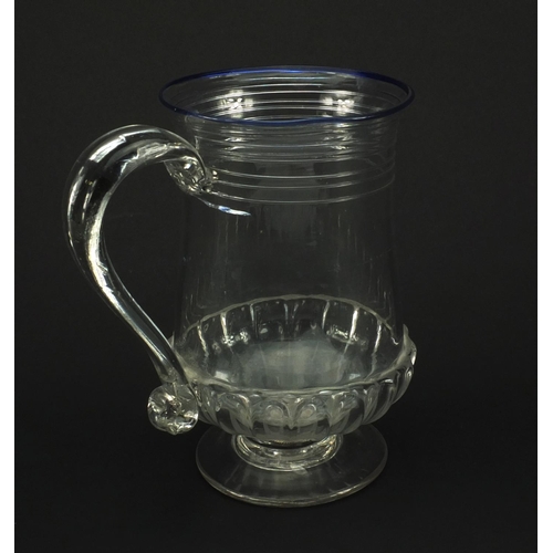 701 - Antique glass tankard, the stem concealed with a George III 1787 silver shilling, the tankard with t... 