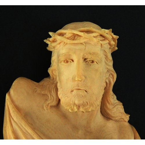 73 - Finely carved ivory bust of Christ, 10cm high