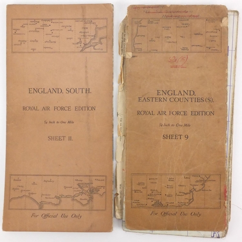 315 - Eleven British Military World War II Royal Air Force addition pilots maps, for official use only, po... 