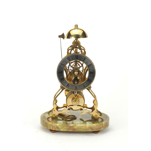 2161 - Brass skeleton clock by Charles Frodsham, under a glass dome, 31cm high