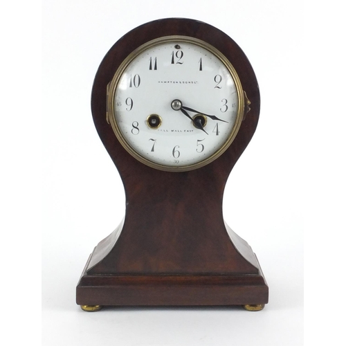 2233 - Edwardian mahogany balloon mantle clock by Hampton & Sons limited of Pall Mall East, with enamelled ... 