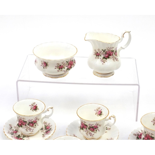 2237 - Royal Albert lavender rose pattern teaware comprising trio's, milk jug and sugar bowl, each cup 8cm ... 