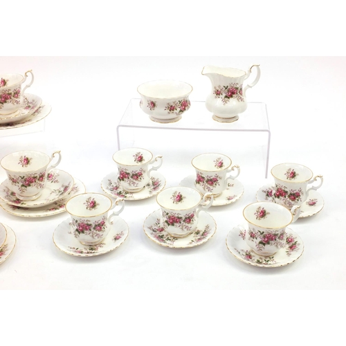 2237 - Royal Albert lavender rose pattern teaware comprising trio's, milk jug and sugar bowl, each cup 8cm ... 