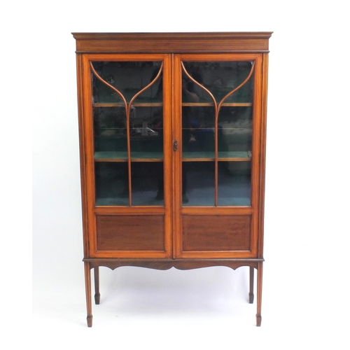 4 - Edwardian inlaid mahogany book case with glazed doors and three shelves, 168cm high x 107cm wide x 3... 