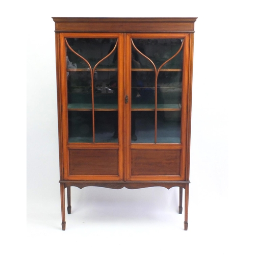 4 - Edwardian inlaid mahogany book case with glazed doors and three shelves, 168cm high x 107cm wide x 3... 