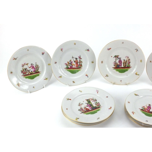 691 - Eleven English porcelain plates hand painted with Chinese figures, each 19cm in diameter