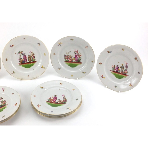 691 - Eleven English porcelain plates hand painted with Chinese figures, each 19cm in diameter