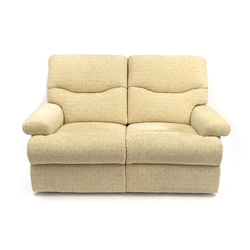 2024 - Beige upholstered two seater settee, 165cm long