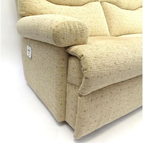 2024 - Beige upholstered two seater settee, 165cm long