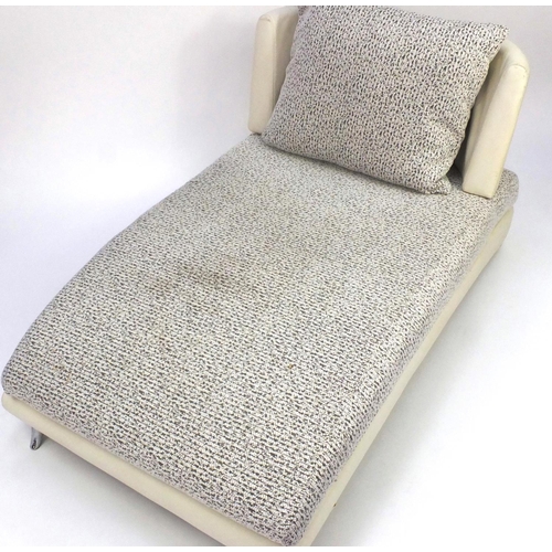 2035 - Vintage day bed  with cream flecked upholstery, 75cm high x 95cm wide x 154cm deep
