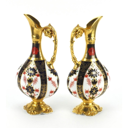 2138 - Pair of Royal Crown Derby old Imari pattern ewers with gold block design, factory marks and numbered... 