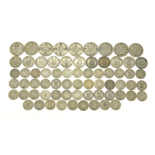 2582 - British pre decimal pre 1947 coins including florins, six pence's and shillings, approximate weight ... 