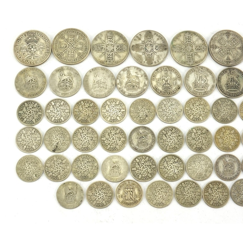 2582 - British pre decimal pre 1947 coins including florins, six pence's and shillings, approximate weight ... 