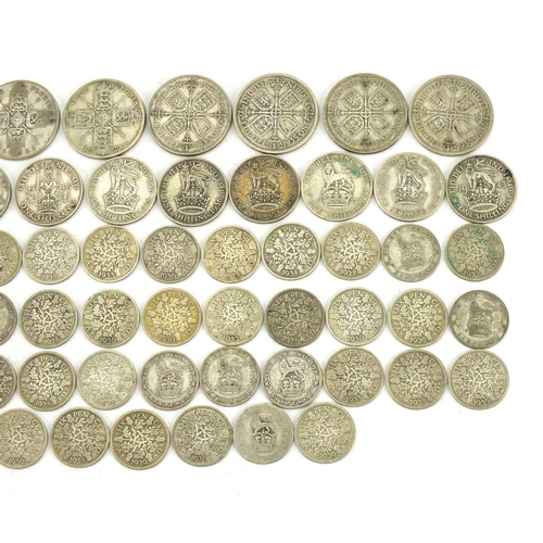 2582 - British pre decimal pre 1947 coins including florins, six pence's and shillings, approximate weight ... 