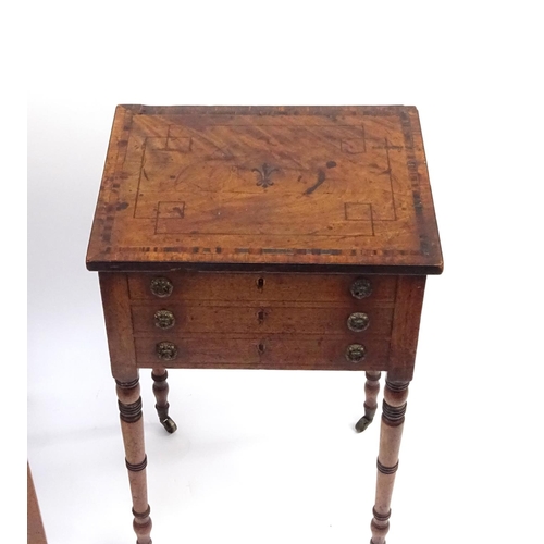 33 - Edwardian inlaid mahogany bow front dressing table fitted with four drawers, together with an inlaid... 