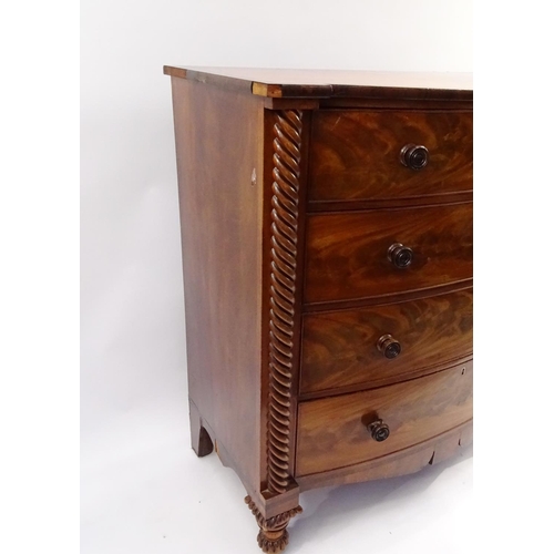 1 - Scottish Victorian mahogany four drawer bow front chest, 116cm high x 118cm wide x 56cm deep