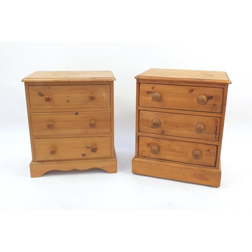 52 - Two pine three drawer bedside chests, the largest 59cm high