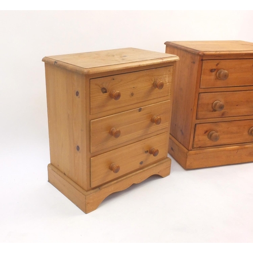 52 - Two pine three drawer bedside chests, the largest 59cm high