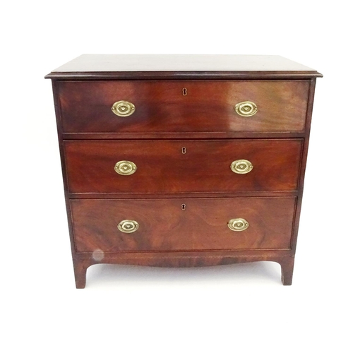 41 - Inlaid mahogany three drawer chest with bracket feet, 82cm high x 84cm wide x 46cm deep