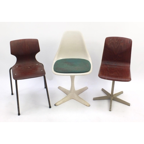 55 - Two vintage bentwood chairs and a fiberglass swivel chair