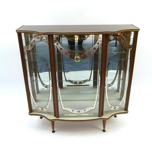 34 - 1950's glazed china cabinet with mirrored interior and two glass shelves, 95cm high x 92cm wide x 30... 