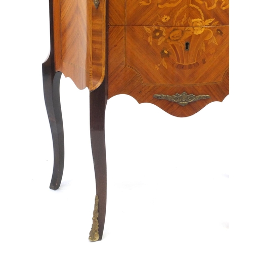 2010a - Inlaid serpentine fronted two draw chest, 68cm high x 61cm wide x 31cm deep