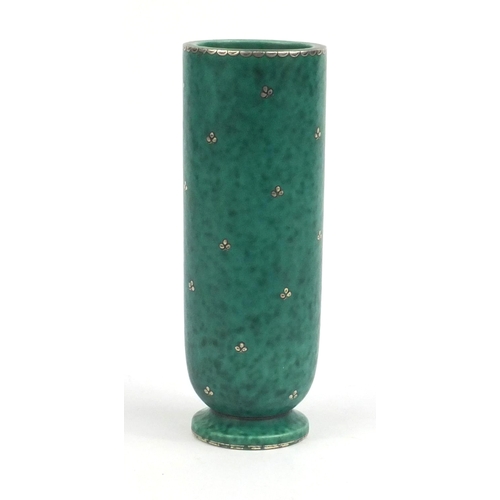 769 - Gustavsberg Argenta green glazed vase, sparsely decorated with flowers, factory marks and part label... 